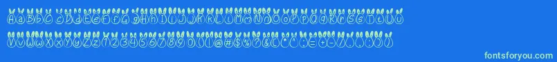 Eggy Bunny Ear-Schriftart – Grüne Schriften auf blauem Hintergrund