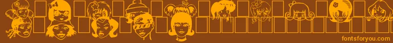フォントEgirlz – オレンジ色の文字が茶色の背景にあります。