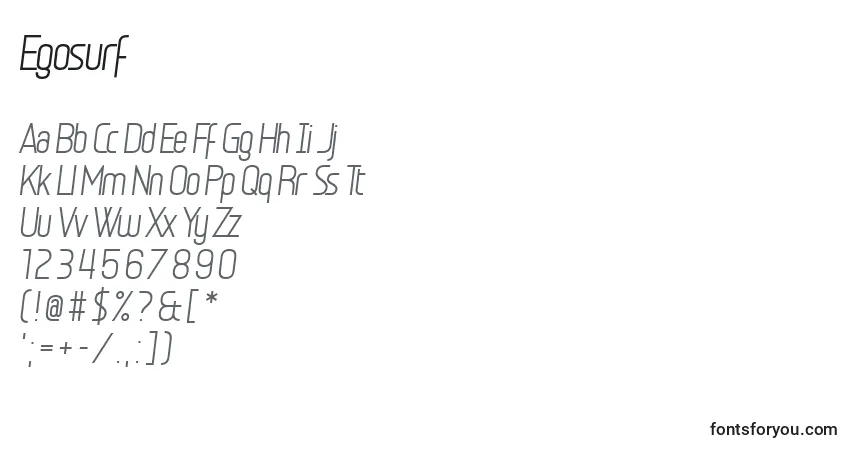 Egosurf-fontti – aakkoset, numerot, erikoismerkit