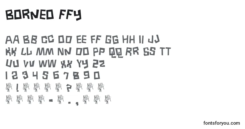 A fonte Borneo ffy – alfabeto, números, caracteres especiais