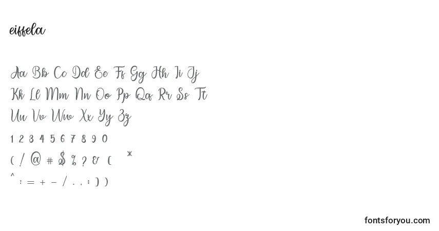 Schriftart Eiffela (125826) – Alphabet, Zahlen, spezielle Symbole
