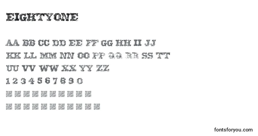 Schriftart EightyOne – Alphabet, Zahlen, spezielle Symbole