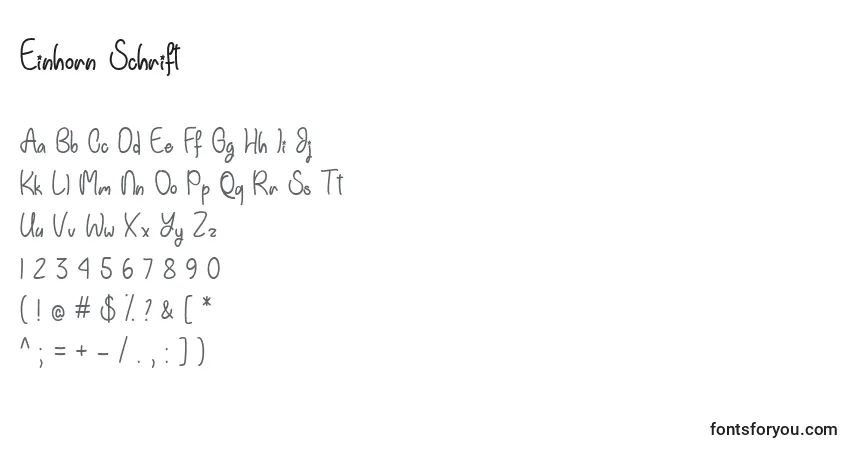 Czcionka Einhorn Schrift   – alfabet, cyfry, specjalne znaki