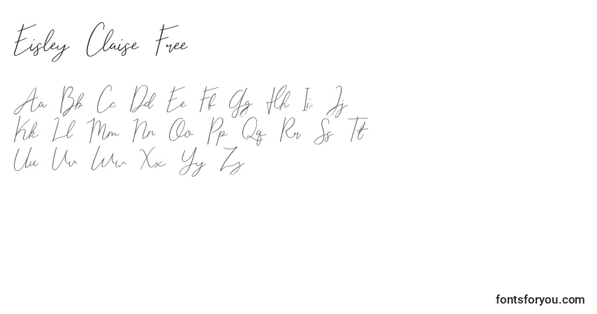 Czcionka Eisley Claise Free – alfabet, cyfry, specjalne znaki
