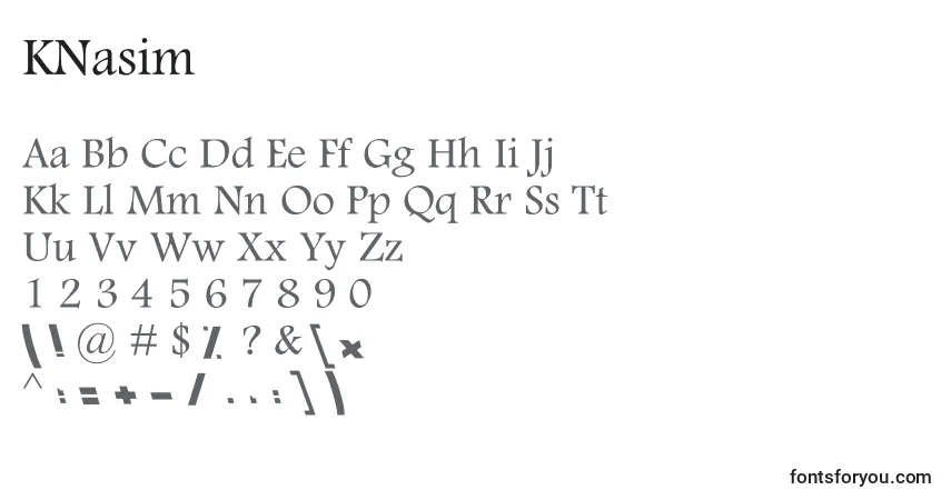 Czcionka KNasim – alfabet, cyfry, specjalne znaki