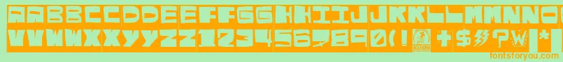El puto amo-Schriftart – Orangefarbene Schriften auf grünem Hintergrund