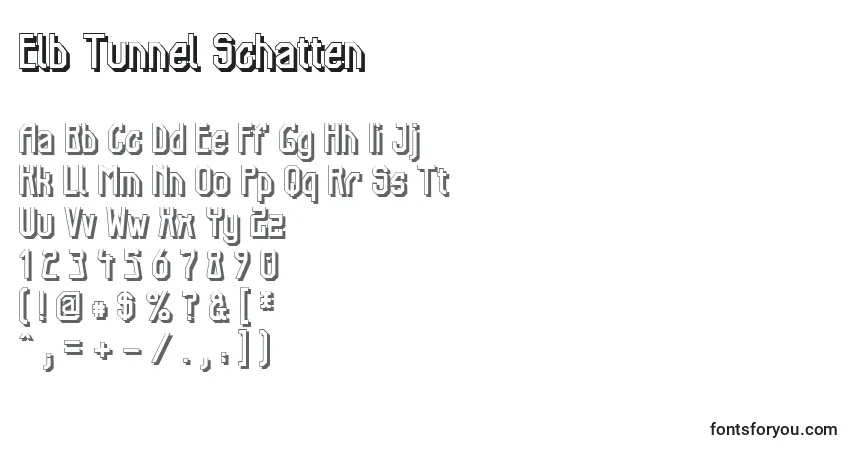 Czcionka Elb Tunnel Schatten – alfabet, cyfry, specjalne znaki