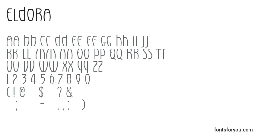A fonte ELDORA (125861) – alfabeto, números, caracteres especiais