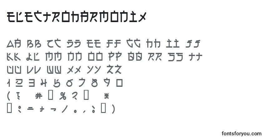 A fonte Electroharmonix (125866) – alfabeto, números, caracteres especiais