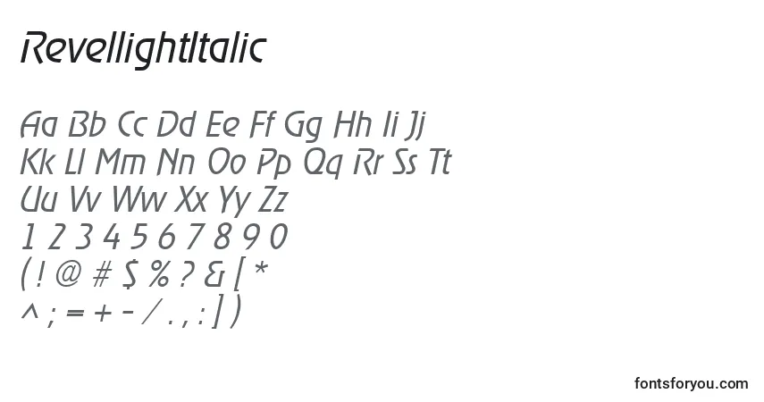 A fonte RevellightItalic – alfabeto, números, caracteres especiais