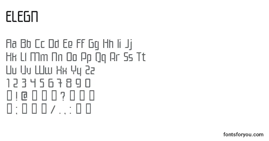 A fonte ELEGN    (125874) – alfabeto, números, caracteres especiais