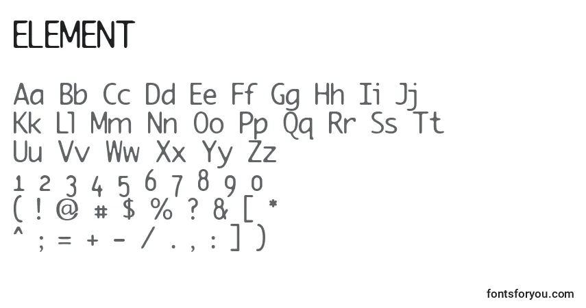 A fonte ELEMENT (125877) – alfabeto, números, caracteres especiais