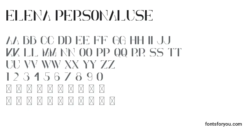 Czcionka Elena PersonalUse – alfabet, cyfry, specjalne znaki