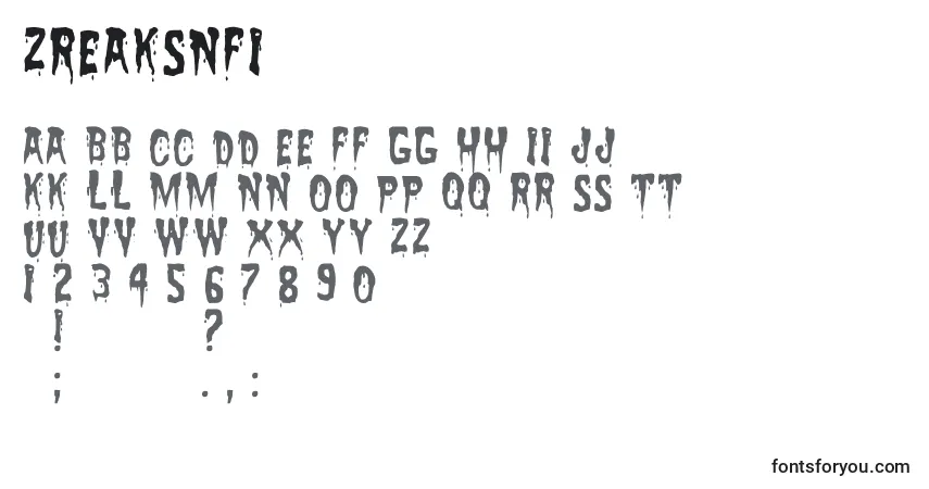 A fonte ZreaksNfi – alfabeto, números, caracteres especiais
