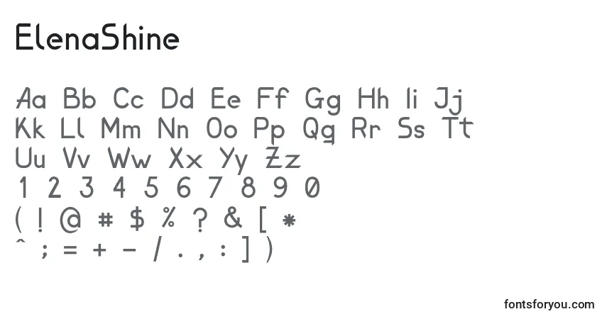A fonte ElenaShine – alfabeto, números, caracteres especiais