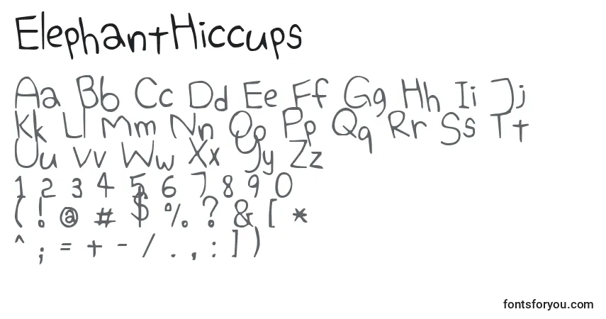Шрифт ElephantHiccups (125885) – алфавит, цифры, специальные символы