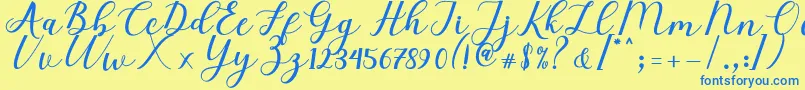 Fonte Elizabeth Script – fontes azuis em um fundo amarelo