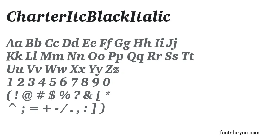 A fonte CharterItcBlackItalic – alfabeto, números, caracteres especiais