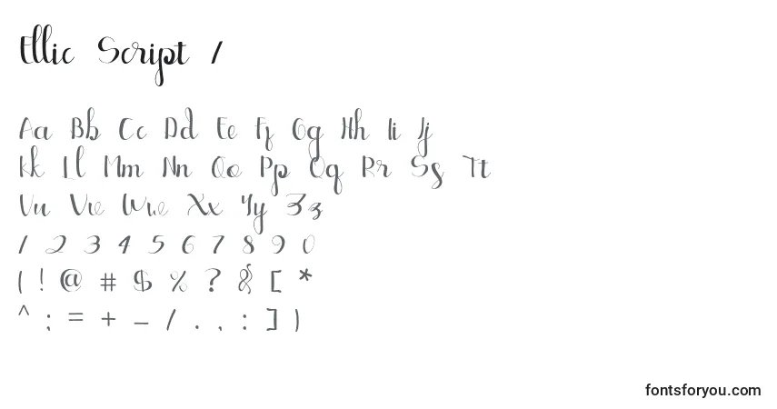 A fonte Ellic Script 1 – alfabeto, números, caracteres especiais