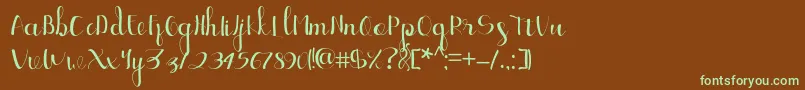 フォントEllic Script 1 – 緑色の文字が茶色の背景にあります。