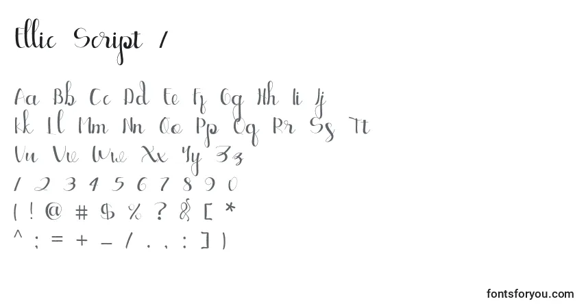 Schriftart Ellic Script 1 (125903) – Alphabet, Zahlen, spezielle Symbole