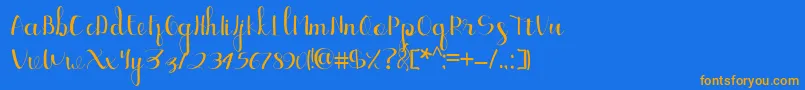 フォントEllic Script 1 – オレンジ色の文字が青い背景にあります。