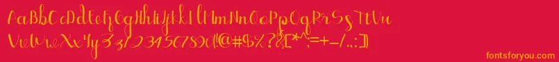 Ellic Script 1-Schriftart – Orangefarbene Schriften auf rotem Hintergrund