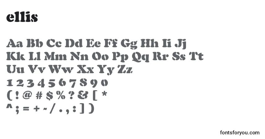 Schriftart Ellis (125905) – Alphabet, Zahlen, spezielle Symbole