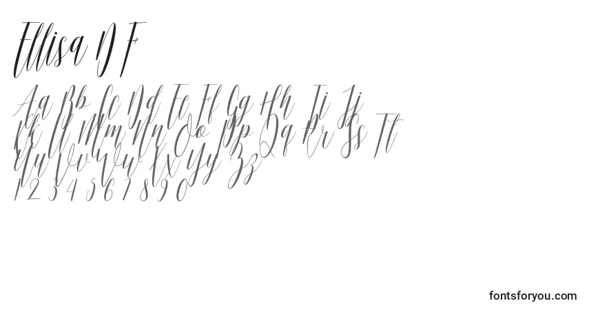 Czcionka Ellisa DF – alfabet, cyfry, specjalne znaki