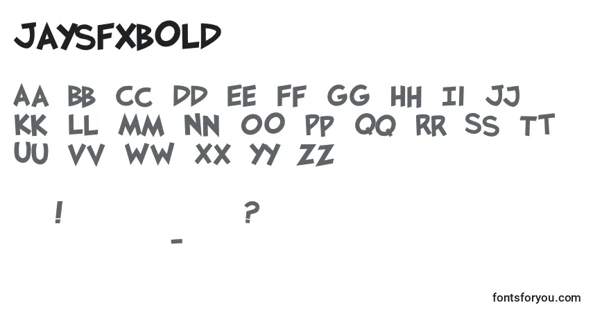 A fonte Jaysfxbold – alfabeto, números, caracteres especiais