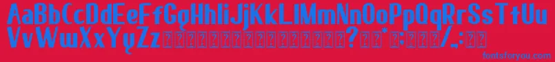 elma 01-Schriftart – Blaue Schriften auf rotem Hintergrund