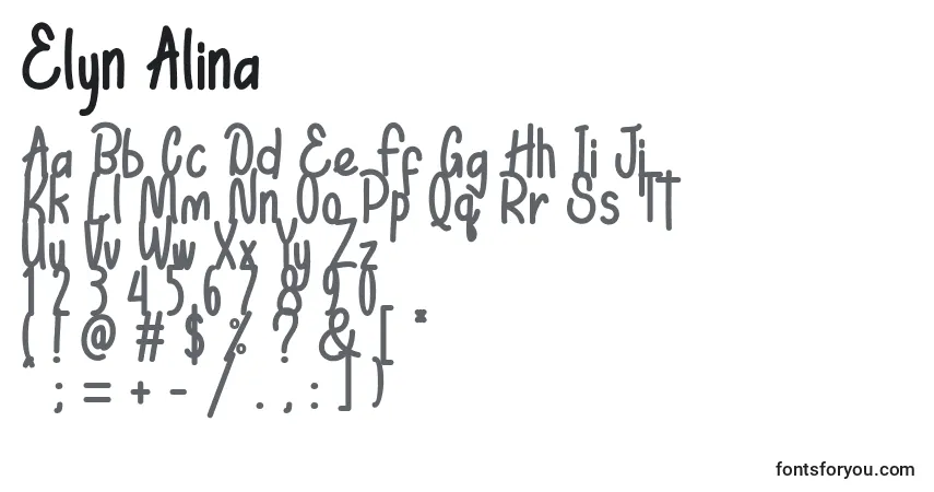 A fonte Elyn Alina   – alfabeto, números, caracteres especiais