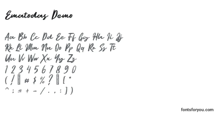 Schriftart Ematodas Demo – Alphabet, Zahlen, spezielle Symbole