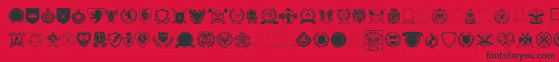 Emblem vol1-fontti – mustat fontit punaisella taustalla