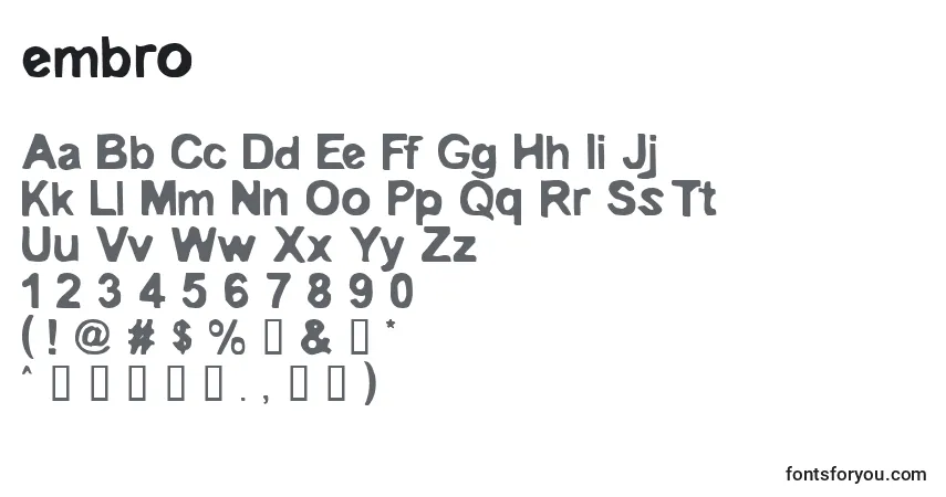 Шрифт Embro    (125928) – алфавит, цифры, специальные символы