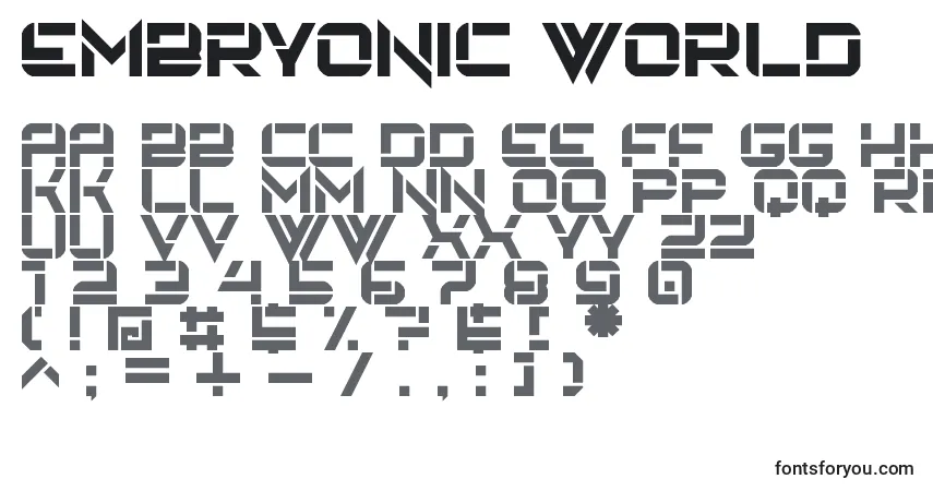 Fuente Embryonic world - alfabeto, números, caracteres especiales