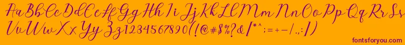 Emeley Script Font – Purple Fonts on Orange Background