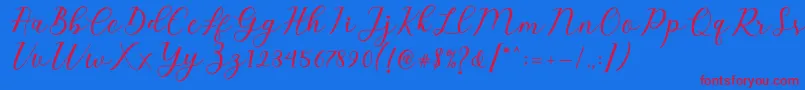 Emeley Script-Schriftart – Rote Schriften auf blauem Hintergrund