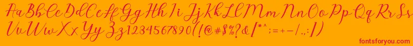 Emeley Script-Schriftart – Rote Schriften auf orangefarbenem Hintergrund