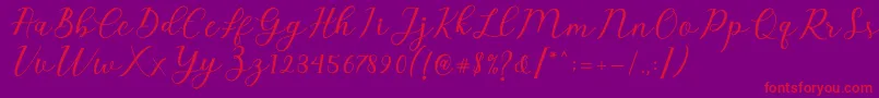 Czcionka Emeley Script – czerwone czcionki na fioletowym tle