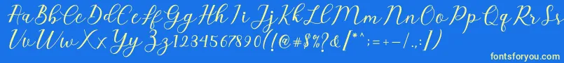 Emeley Script-Schriftart – Gelbe Schriften auf blauem Hintergrund