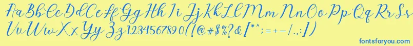 Emeley Script-fontti – siniset fontit keltaisella taustalla