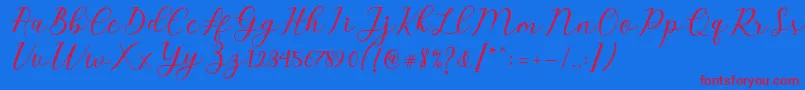 フォントEmeley Script – 赤い文字の青い背景