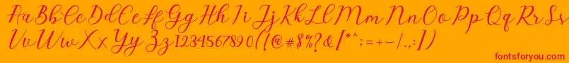Emeley Script Font – Red Fonts on Orange Background