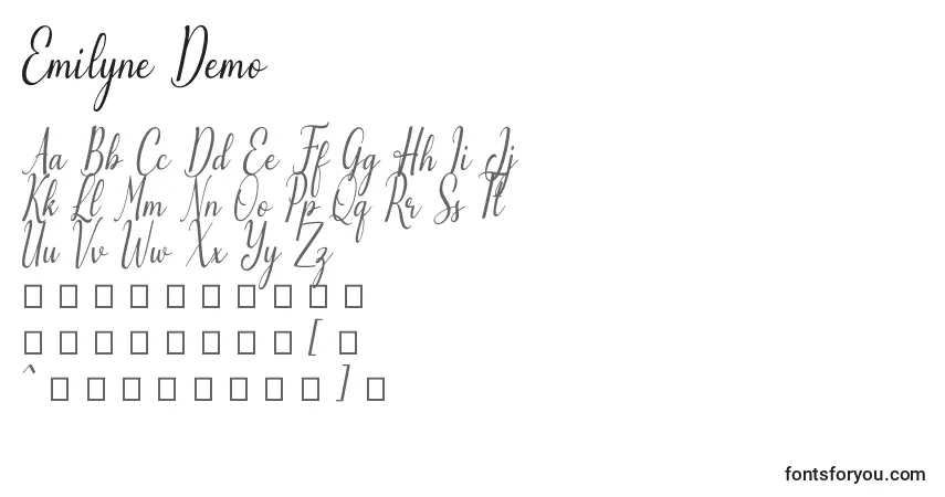 A fonte Emilyne Demo – alfabeto, números, caracteres especiais
