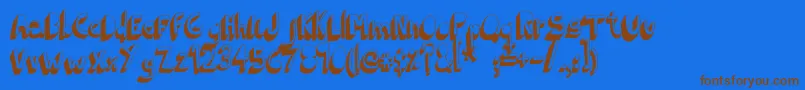 フォントIndietronicaBold – 茶色の文字が青い背景にあります。