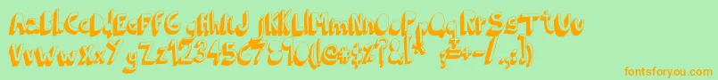 フォントIndietronicaBold – オレンジの文字が緑の背景にあります。