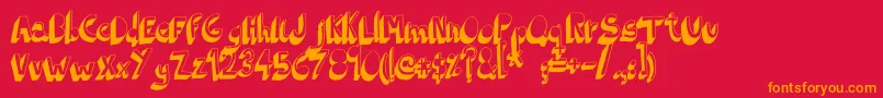 フォントIndietronicaBold – 赤い背景にオレンジの文字
