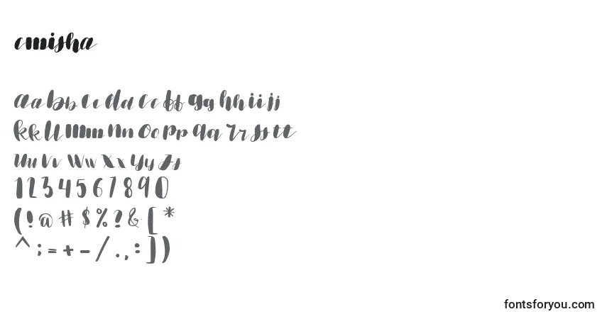 Schriftart Emisha – Alphabet, Zahlen, spezielle Symbole