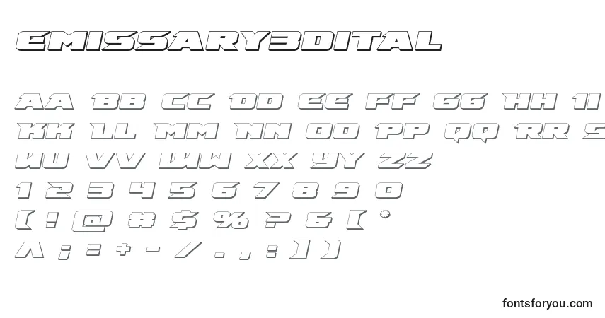 Schriftart Emissary3dital (125943) – Alphabet, Zahlen, spezielle Symbole